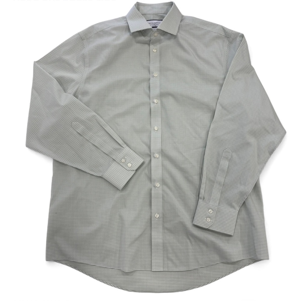 Charles Tyrwhitt Dress Shirt Mens Neck 17 Light Green Checkered Long Sleeve